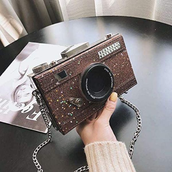 Glitter Camera Chain Clutch Bag