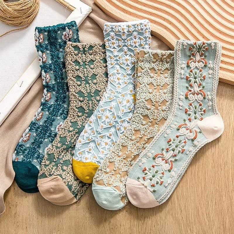 Harajuku Retro Embroidery Socks ( Pack of 5)