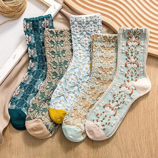 Harajuku Retro Embroidery Socks ( Pack of 5)