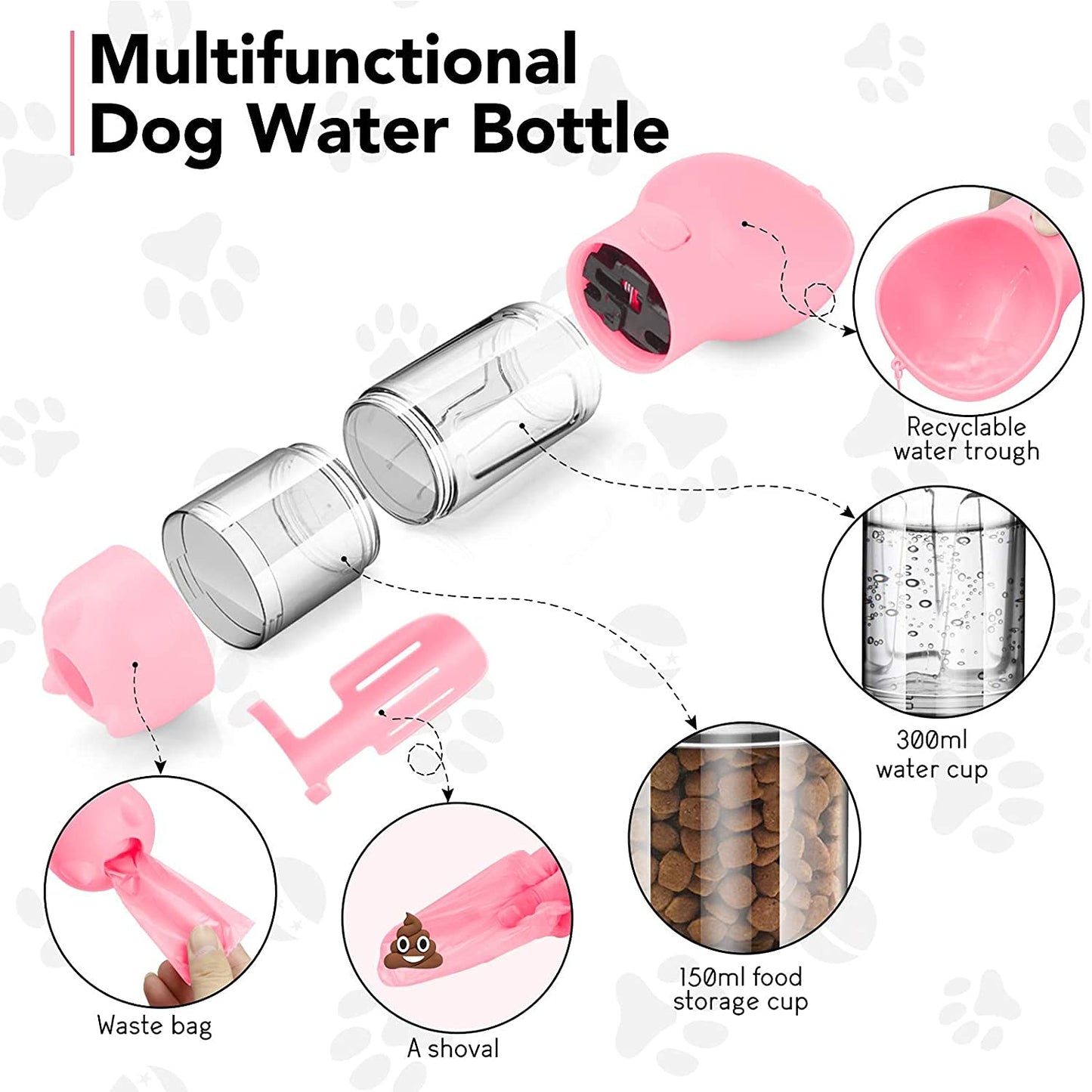 KOMMILIFE 5-In-1 Portable Dog Water Bottle