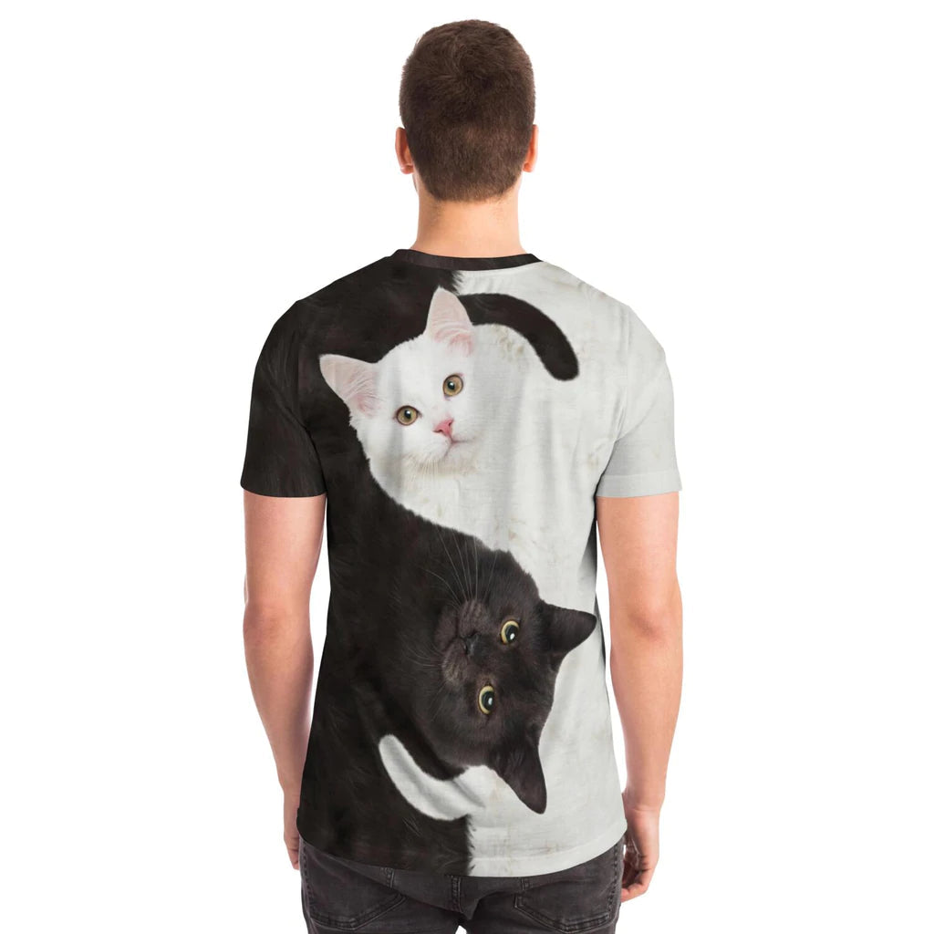 Unisex Black White 3D Cat  Printed T-Shirt
