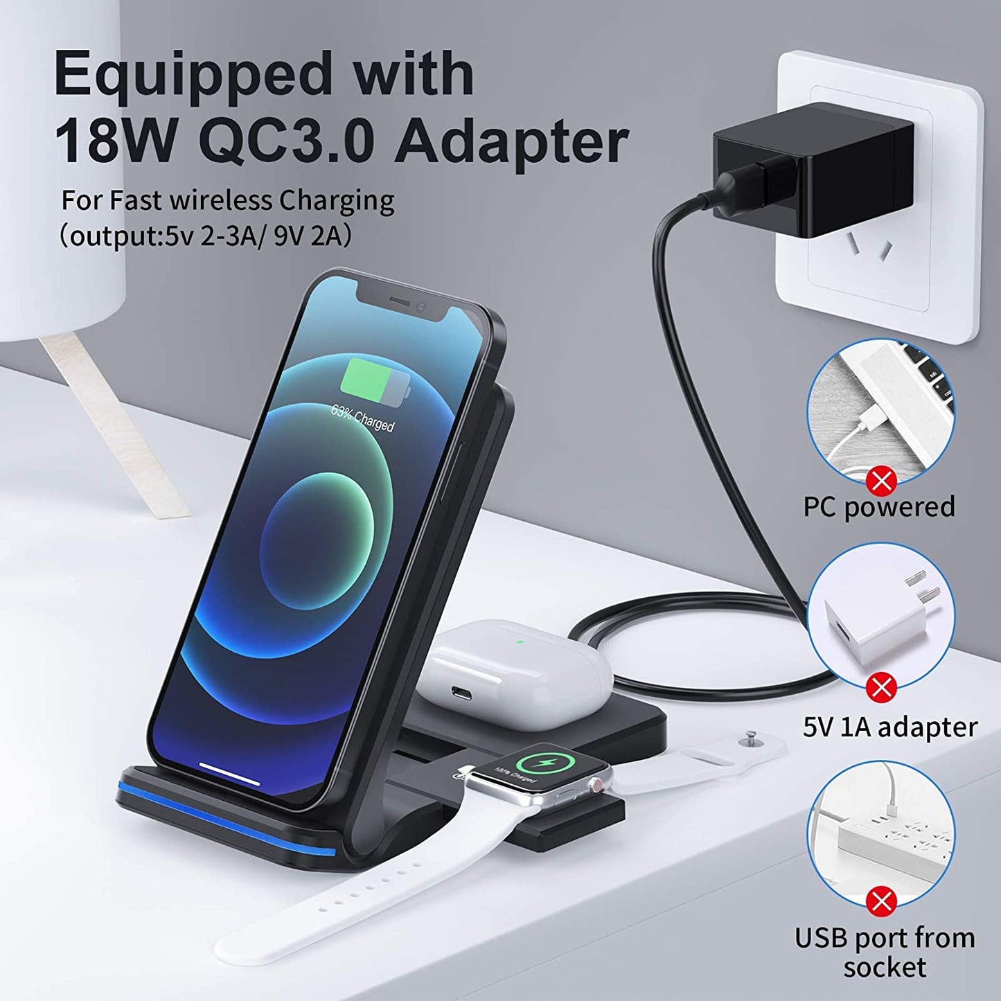 Wireless 3-in-1 Fast Charging Station