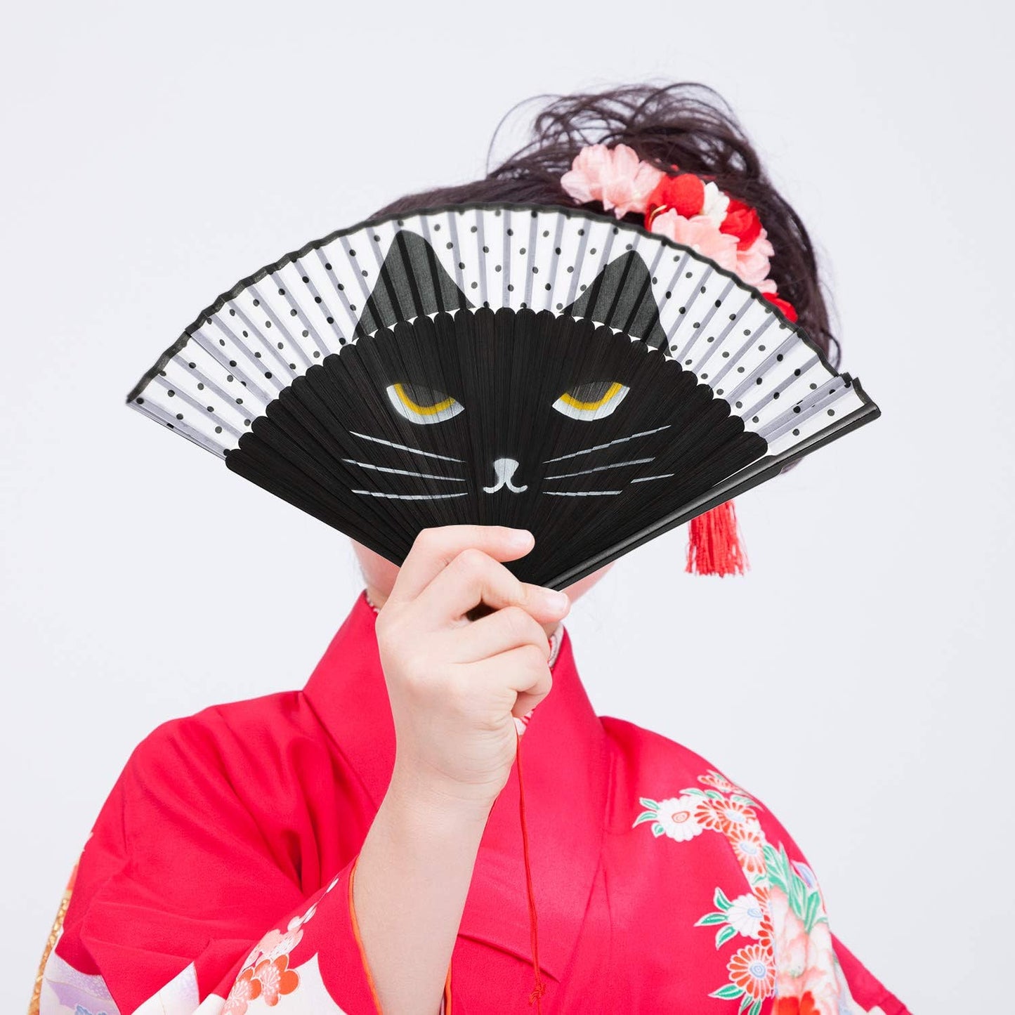 Hand Made Folding Japanese Cat Fan