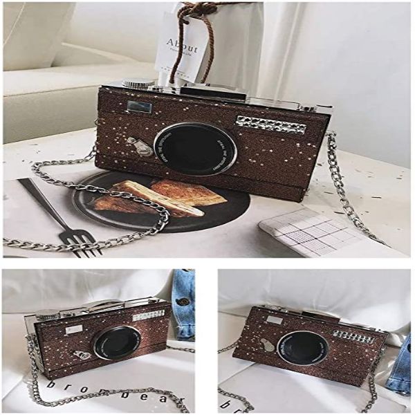 Glitter Camera Chain Clutch Bag