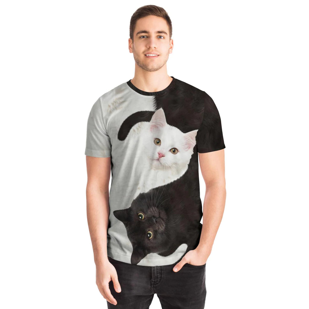 Unisex Black White 3D Cat  Printed T-Shirt