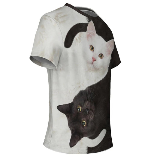 Unisex Black White 3D Cat  Printed T-Shirt