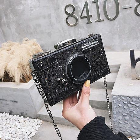 Glitter Camera Chain Clutch Bag