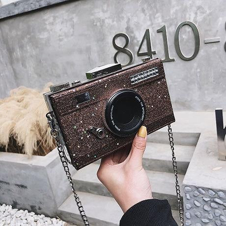 Glitter Camera Chain Clutch Bag