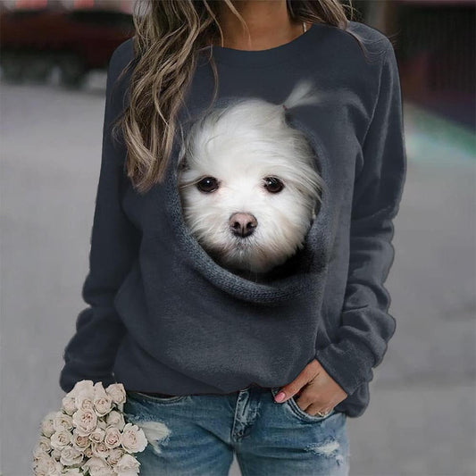 Funky Dog Print Long-Sleeve Pullover T shirt