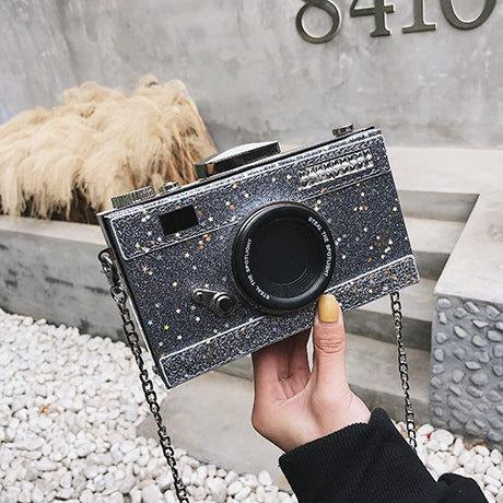 Glitter Camera Chain Clutch Bag