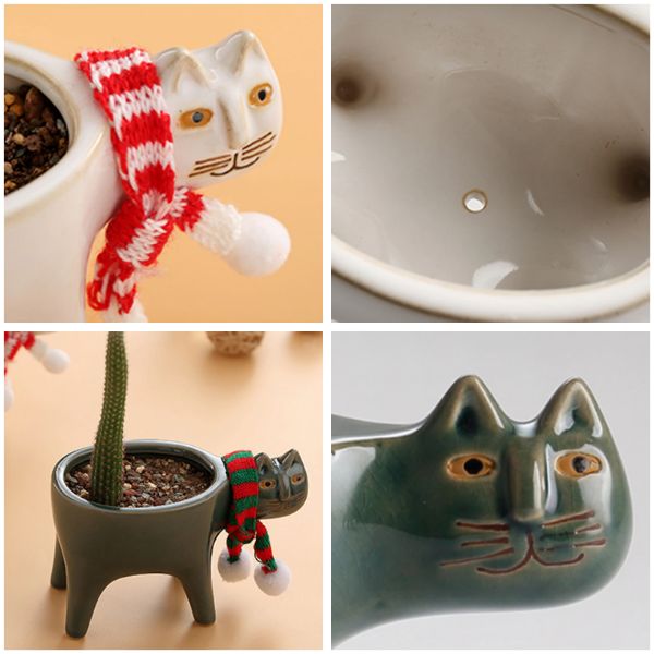 Handmade Ceramic Cat Design Planter