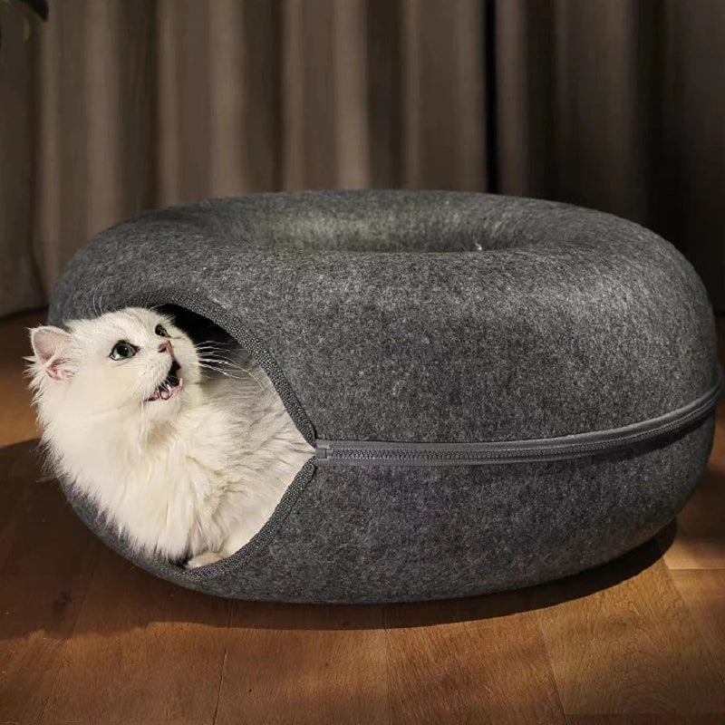 The Peek-A-Boo Cat Donut Cave Tunnel Bed