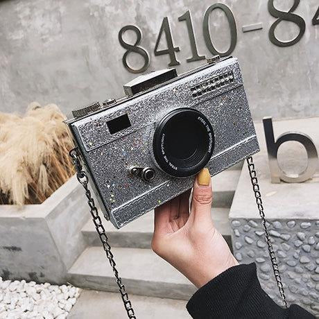 Glitter Camera Chain Clutch Bag