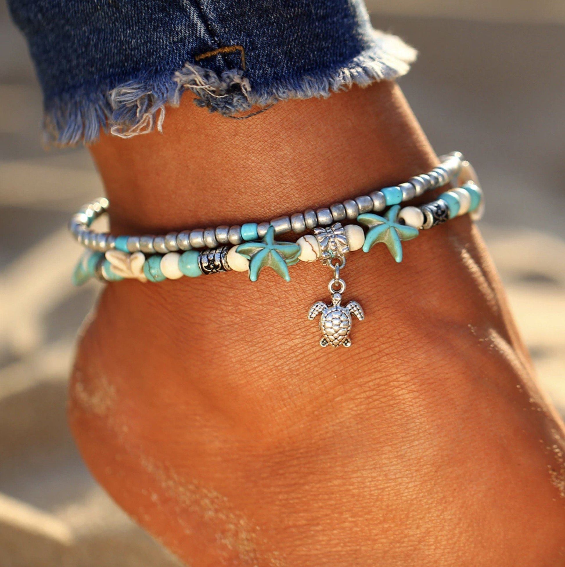 Handmade Sea Star & Turtle Anklet - Dealbagco