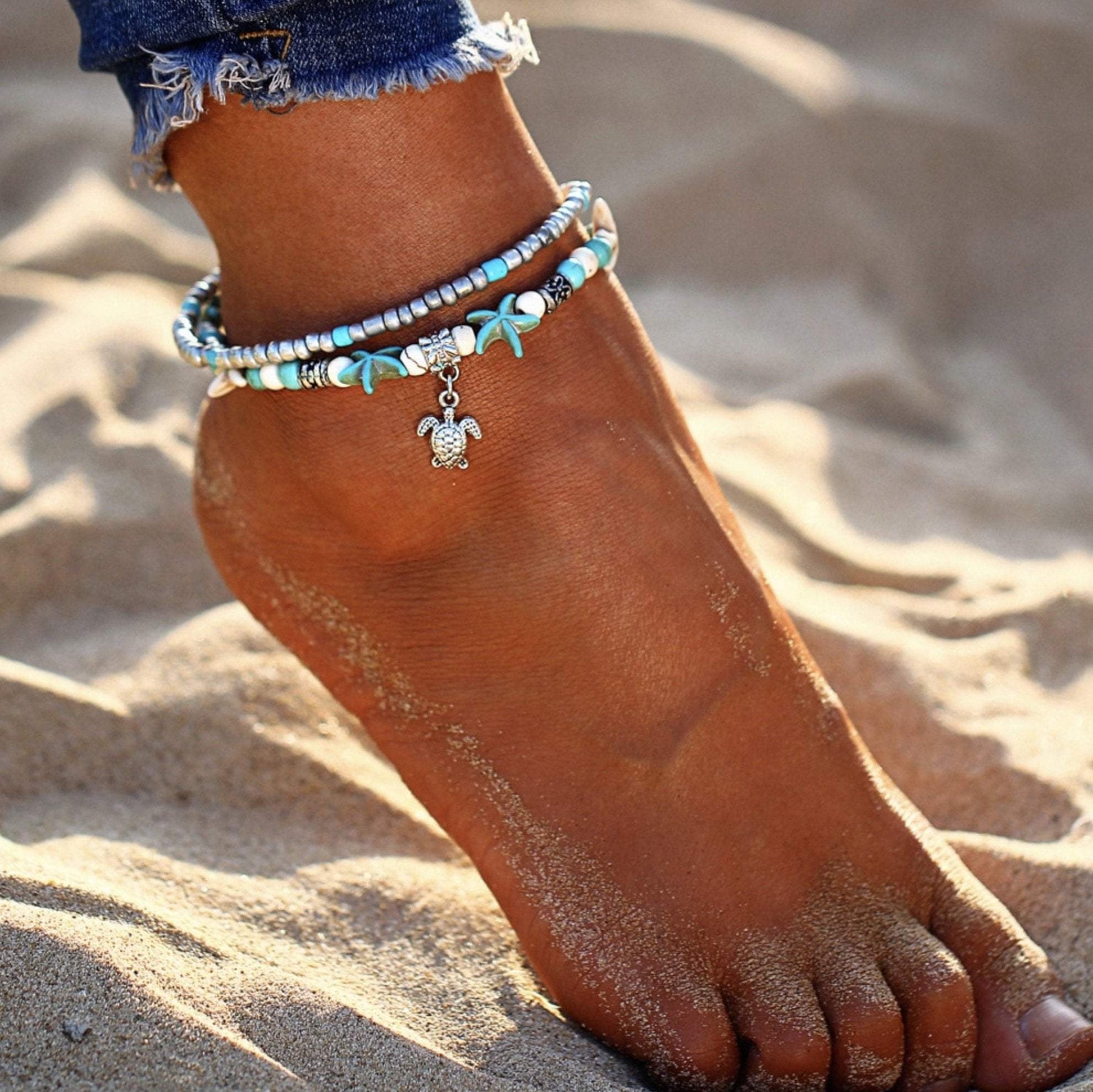 Handmade Sea Star & Turtle Anklet - Dealbagco