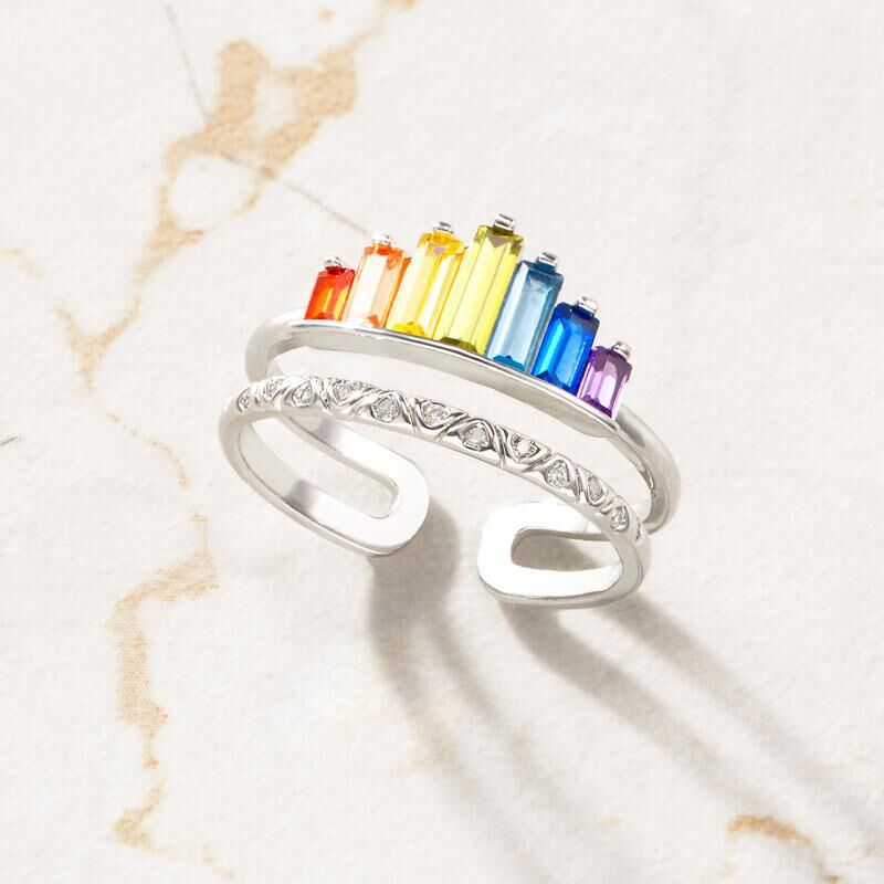 wedding band S925 Rainbow Double Band Adjustable Ring - Dealbagco