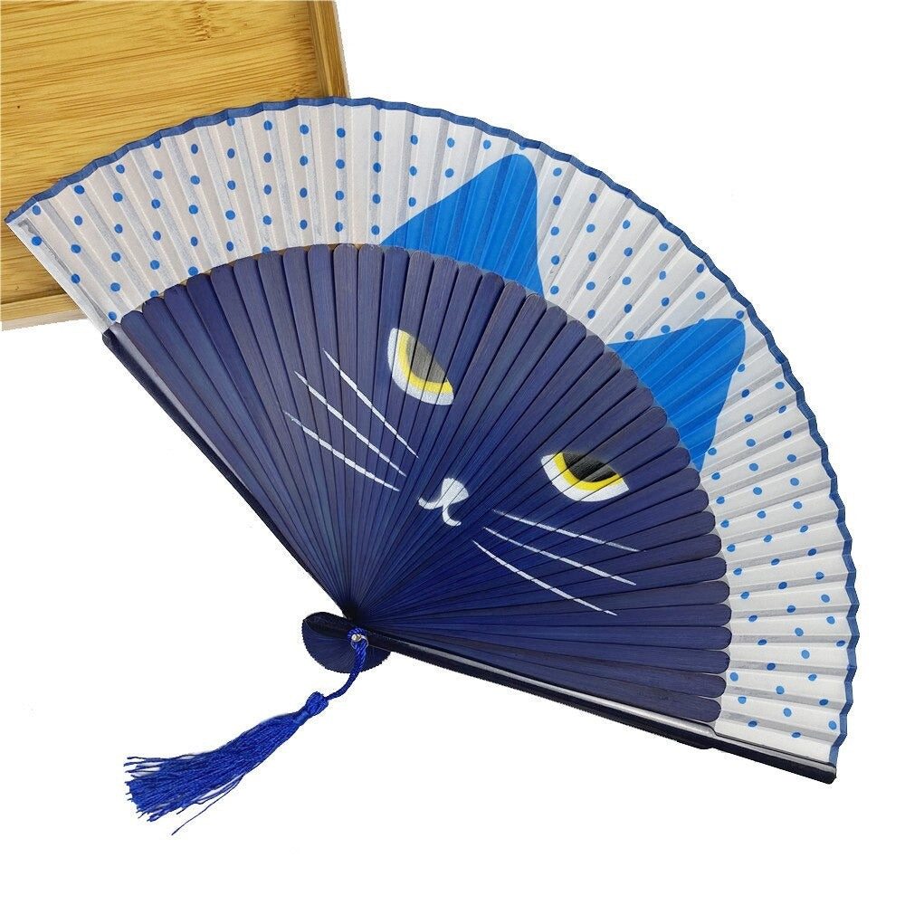 Hand Made Folding Japanese Cat Fan