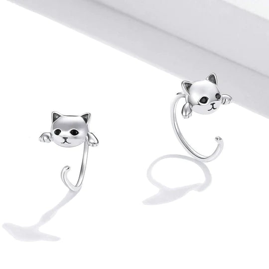 Black Eye Silver Cat Earrings