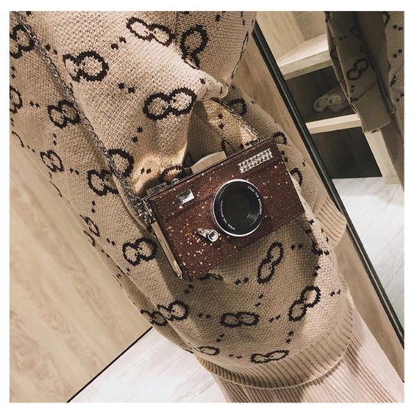 Glitter Camera Chain Clutch Bag