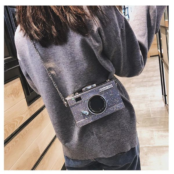 Glitter Camera Chain Clutch Bag