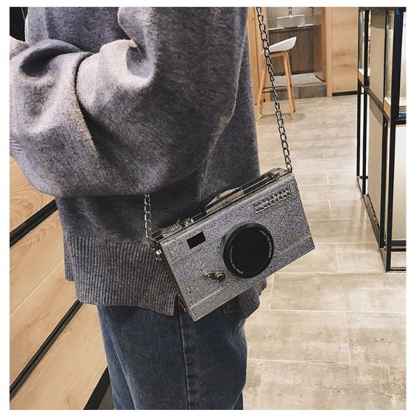 Glitter Camera Chain Clutch Bag