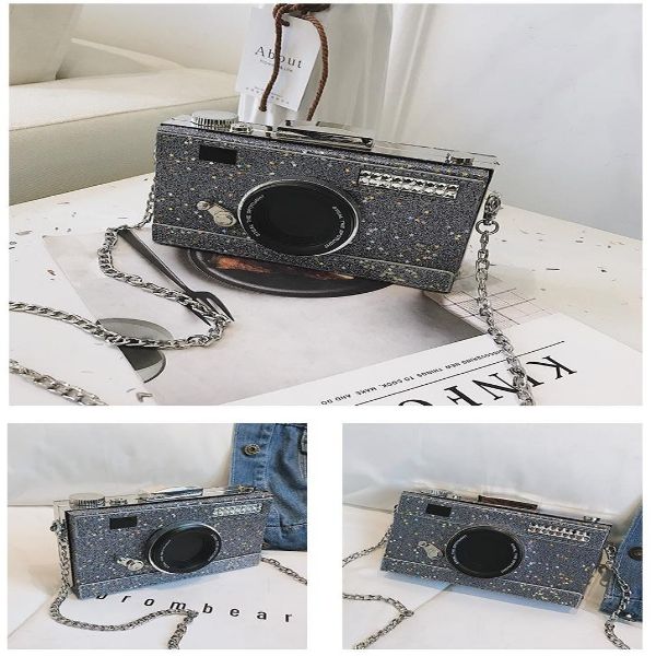 Glitter Camera Chain Clutch Bag