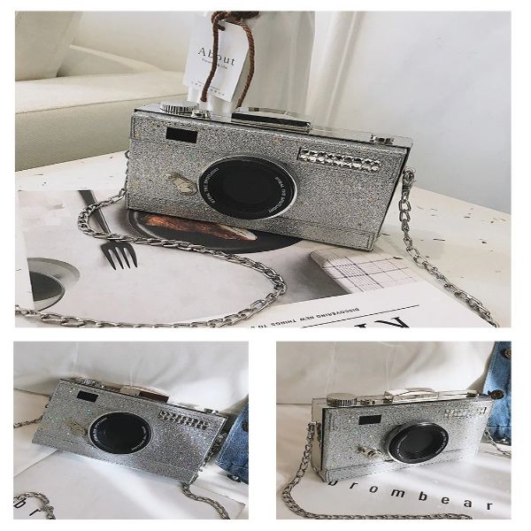 Glitter Camera Chain Clutch Bag