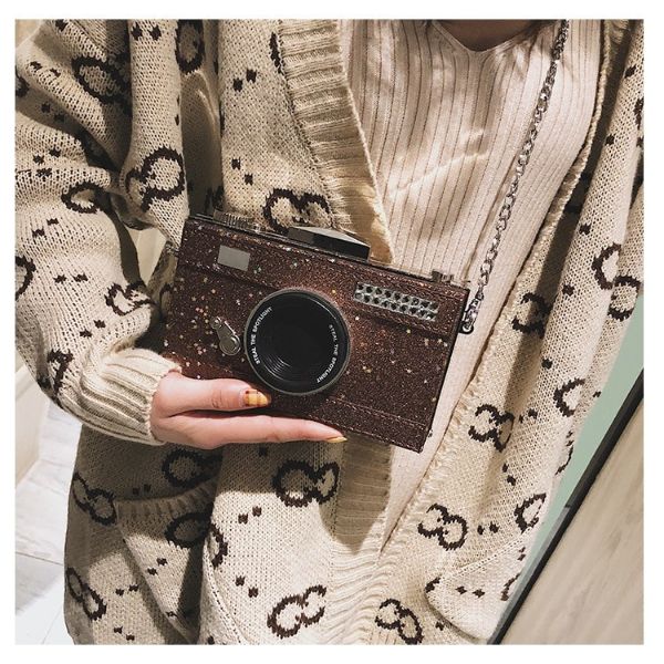 Glitter Camera Chain Clutch Bag