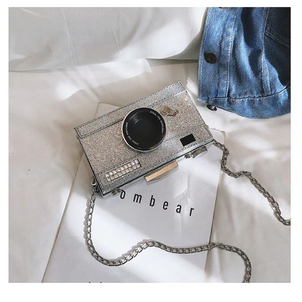 Glitter Camera Chain Clutch Bag