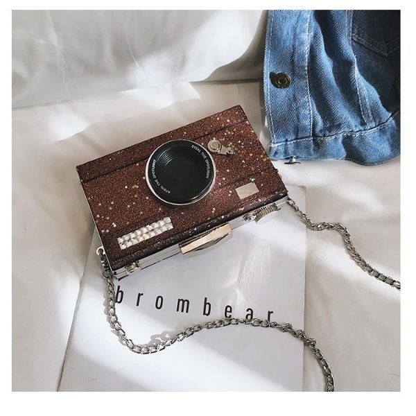 Glitter Camera Chain Clutch Bag