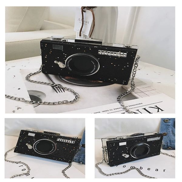 Glitter Camera Chain Clutch Bag