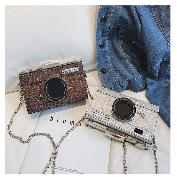 Glitter Camera Chain Clutch Bag