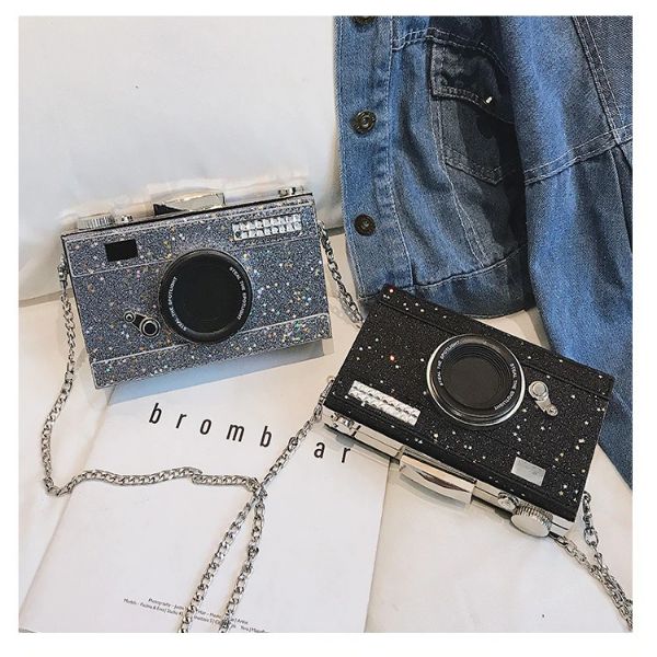 Glitter Camera Chain Clutch Bag