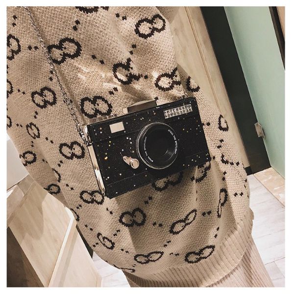 Glitter Camera Chain Clutch Bag