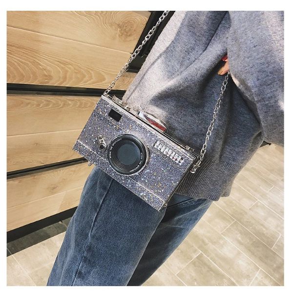 Glitter Camera Chain Clutch Bag