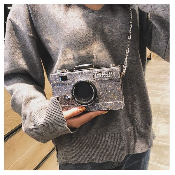 Glitter Camera Chain Clutch Bag